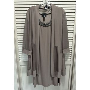 R&M Richards Tank Dress & Duster Set Midi Size 12‎ Scoop/Gems Sheer Flowy